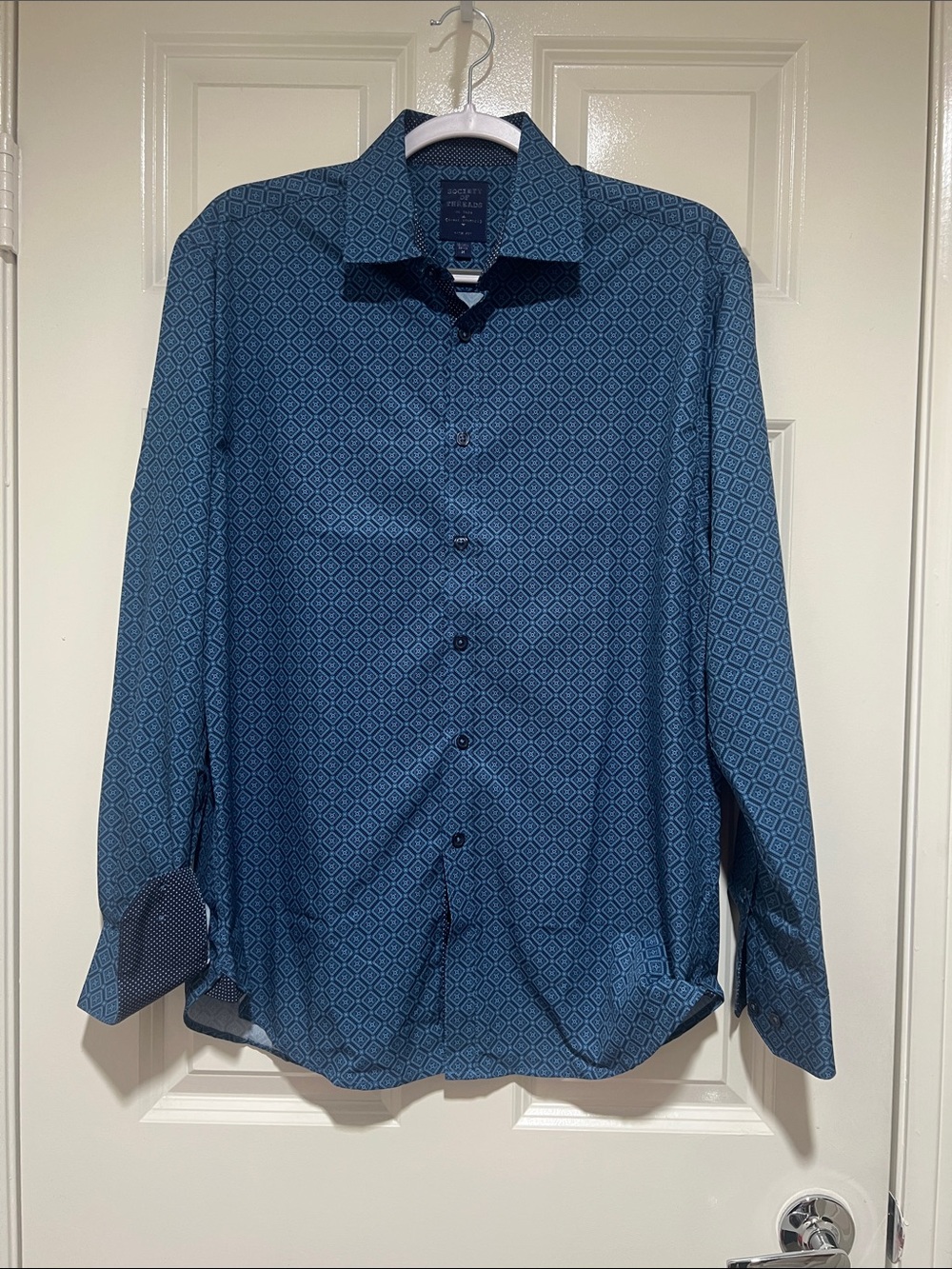 Society Of Threads Men's slim fit Teal Geometric Print Shirt size M EUC